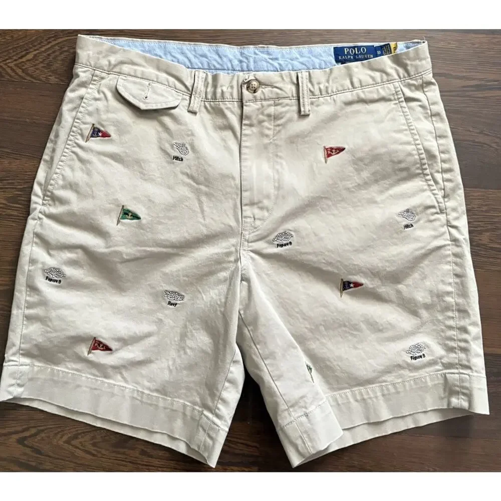 2022 Polo R.L Classic Chino Shorts Nautical Flags Knots Embroidered Waist 33